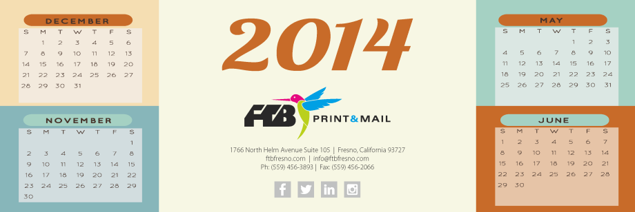 FTB Print & Mail Calendar, 2014, calendar, new year, january, februrary, march, april, may, june, july, august, september, november, december, months